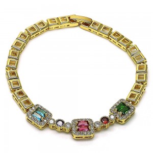Gold Filled Fancy Bracelet With Multicolor Micro Pave Polished Finish Golden Tone