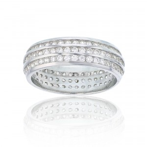 925 Sterling Silver 3 Row Channel Set Eternity Band