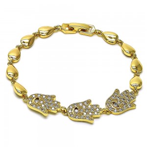 Gold Filled Fancy Bracelet Hand of God and Teardrop Design With White Cubic Zirconia Polished Finish Golden Tone