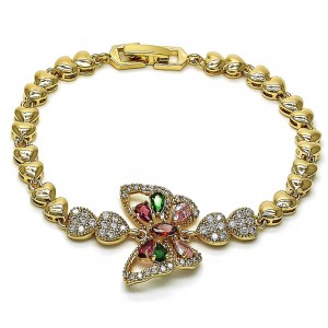 Gold Filled Fancy Bracelet Butterfly Design With Multicolor Micro Pave Polished Finish Golden Tone