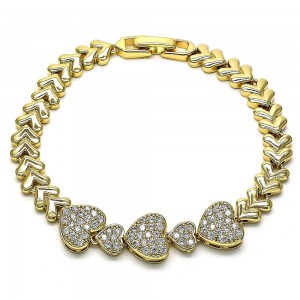 Gold Filled Fancy Bracelet Heart Design with White Micro Pave Polished Golden Tone