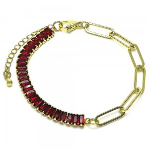 Gold Filled Fancy Bracelet Paperclip Design with Garnet Cubic Zirconia Polished Golden Tone