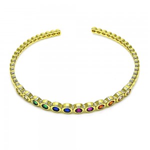 Gold Filled Individual Bangle with Multicolor Cubic Zirconia Polished Golden Tone