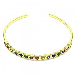 Gold Filled Individual Bangle Heart Shape with Multicolor Cubic Zirconia Polished Golden Tone