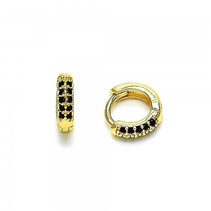 Gold Finish Huggie Hoop with Black Micro Pave Polished Golden Tone