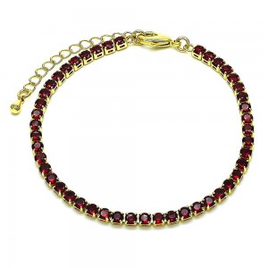 Gold Finish Tennis Bracelet with Garnet Cubic Zirconia Polished Golden Tone