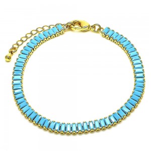 Gold Finish Tennis Bracelet with Turquoise Cubic Zirconia Polished Golden Tone