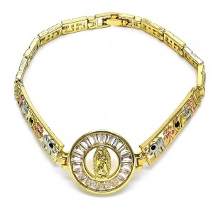 Gold Filled Fancy Bracelet Guadalupe with White Cubic Zirconia Polished Tri Tone