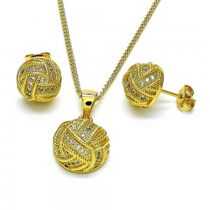 Gold Filled Earring and Pendant Set with White Micro Pave Polished Golden Tone