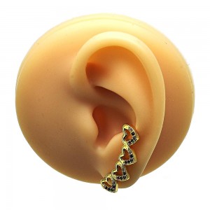 Gold Finish Earrings Heart Design with Multicolor Micro Pave Polished Golden Tone