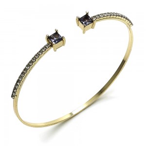 Gold Filled Individual Bangle with Amethyst Cubic Zirconia and White Crystal Polished Golden Tone