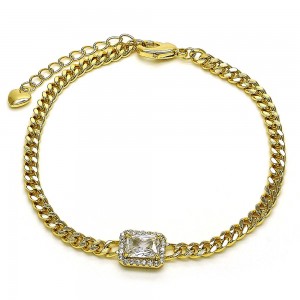 Gold Filled Fancy Bracelet with White Cubic Zirconia and White Micro Pave Polished Golden Tone