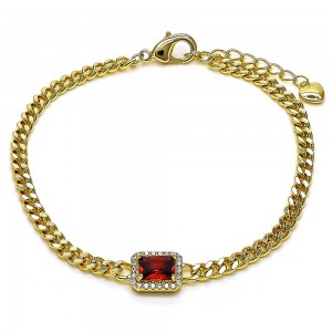Gold Filled Fancy Bracelet with Garnet Cubic Zirconia and White Micro Pave Polished Golden Tone