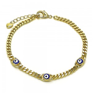 Gold Filled Fancy Bracelet Evil Eye Design Enamel Finish Golden Tone