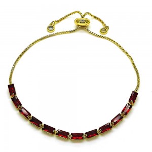 Gold Finish Adjustable Bolo Bracelet with Garnet Cubic Zirconia Polished Golden Tone