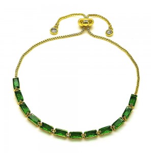 Gold Filled Adjustable Bolo Bracelet with Green Cubic Zirconia Polished Golden Tone