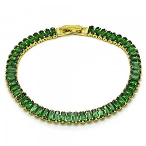 Gold Filled Fancy Bracelet with Green Cubic Zirconia Polished Golden Tone