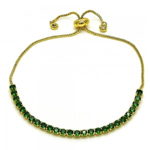 Gold Filled Fancy Bracelet with Green Cubic Zirconia Polished Golden Tone