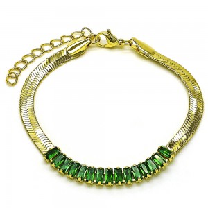 Gold Finish Fancy Bracelet with Green Cubic Zirconia Polished Golden Tone