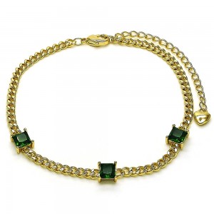 Gold Filled Fancy Bracelet with Green Cubic Zirconia Polished Golden Tone