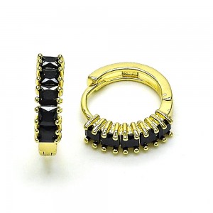 Gold Finish Huggie Hoop with Black Onyx Cubic Zirconia Polished Golden Tone