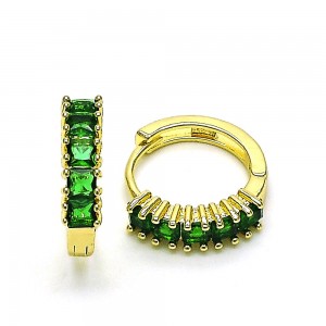 Gold Filled Huggie Hoop with Green Cubic Zirconia Polished Golden Tone