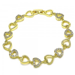 Gold Filled Fancy Bracelet  Heart Design with White Cubic Zirconia Polished Golden Finish