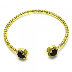 Gold Finish Individual Bangle with Black Cubic Zirconia and White Micro Pave Polished Golden Tone