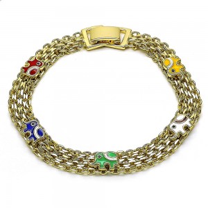 Gold Filled Fancy Bracelet Elephant Design Multicolor Enamel Finish Golden Tone