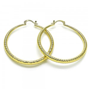 Gold Finish Large Hoop 2x50mm Hollow Design Diamond Cutting Finish Golden Tone