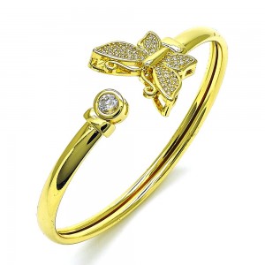 Gold Finish Individual Bangle Butterfly Design with White Micro Pave and White Cubic Zirconia Polished Golden Tone