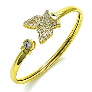 Gold Finish Individual Bangle Butterfly Design with White Micro Pave and White Cubic Zirconia Polished Golden Tone