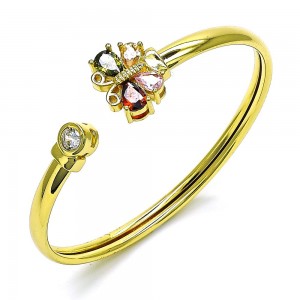Gold Finish Individual Bangle Butterfly Design with Multicolor Cubic Zirconia Polished Golden Tone