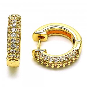 Gold Finish Huggie Hoop Cluster Design with White Micro Pave Polished Golden Tone