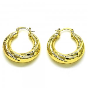Gold Finish 34mm Medium Hoop Twist and Hollow Design Polished Golden Tone