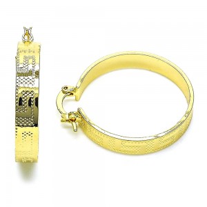 Gold Finish 30mm Small Hoop Greek Key Design Diamond Cutting Finish Golden Tone
