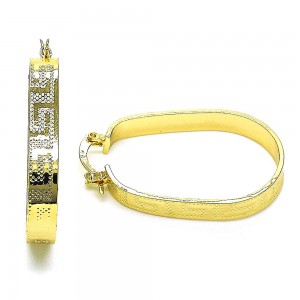 Gold Finish 38mm Small Hoop Greek Key Design Diamond Cutting Finish Golden Tone