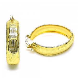 Gold Filled Small Hoop Greek Key Design Diamond Cut Finish Golden Finish