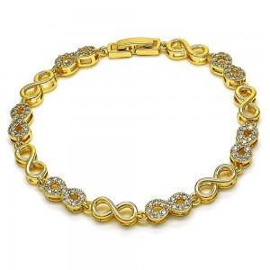 Gold Finish Fancy Bracelet Infinite Design with White Micro Pave Polished Golden Tone