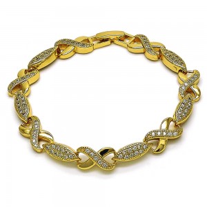 Gold Finish Fancy Bracelet Infinite Design with White Micro Pave Polished Golden Tone