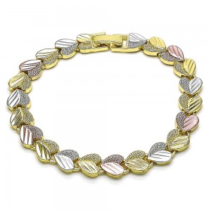 Gold Finish Fancy Bracelet Heart Design Matte Finish Tri Tone