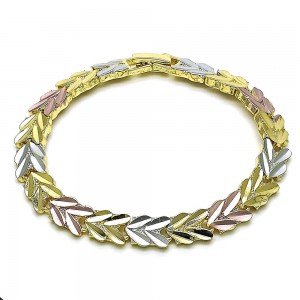 Gold Finish Solid Bracelet Heart Design Polished Tri Tone