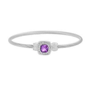 Stainless Steel Silver Tone Ladies Bangle With Purple Crystal