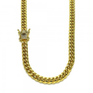 Gold Filled Basic Necklace 6mm 16" Miami Cuban Design with White Micro Pave Polished Golden Finish