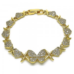 Gold Filled Tennis Bracelet Butterfly and Heart Design with White Cubic Zirconia Polished Golden Finish 7 MM Thickness 7 Inches Length