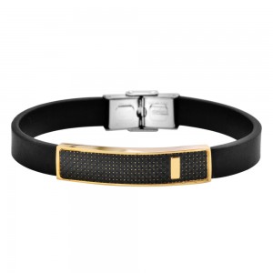 Stainless Steel Black/Gold Tone Men's Leather Bracelet