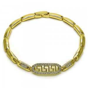 Gold Filled Fancy Bracelet Greek Key Design with White Micro Pave Polished Golden Finish