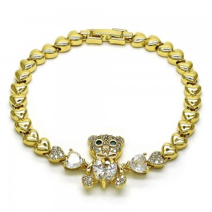Gold Filled Fancy Bracelet Teddy Bear Design with White Micro Pave Polished Golden Finish