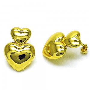 Gold Filled Dangle Earrings Heart Design Polished Golden Finish
