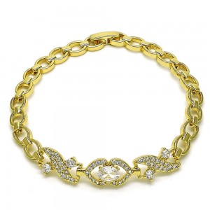 Gold Filled Fancy Bracelet Oval Design with White Cubic Zirconia and White Micro Pave Polished Golden Finish 8 MM Thickness 7 Inches Length